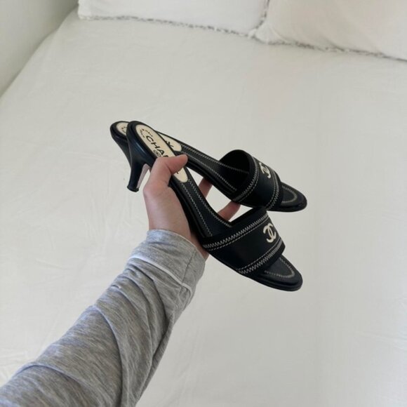 Chanel Black Slide Sandals - Picture 1 of 4